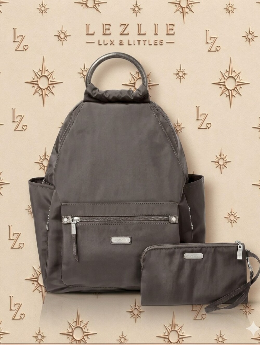 Baggallini Gray Convertible Backpack with Wristlet (Mystery Gift Inside)